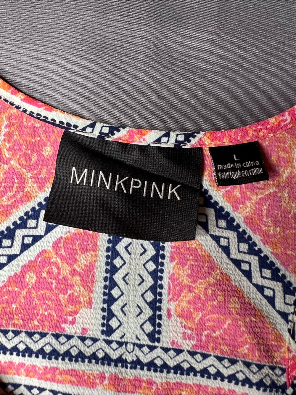 MINKPINK Sleeveless Tank Dress Pink & Orange Print Size Large w/ Pockets